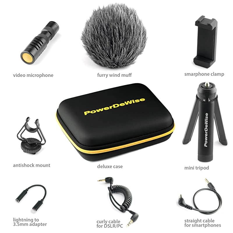 Microphone with Adapter - Unidirectional On-Camera Microphone for iPhone - Directional Cardioid iPhone Microphone for Recording