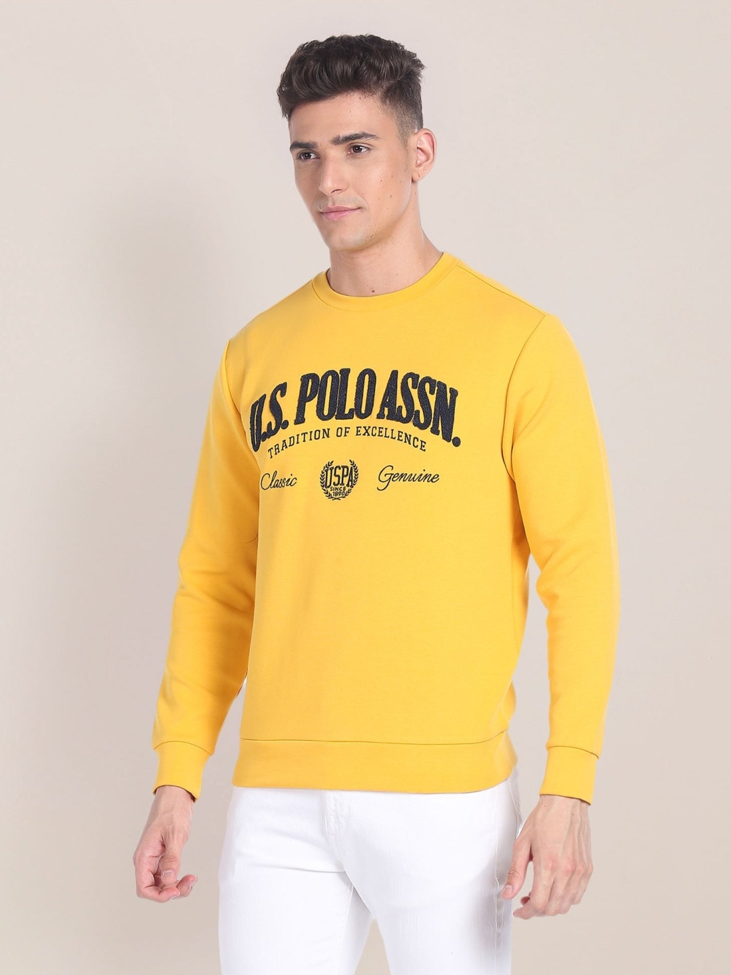 U.S. Polo Assn. Yellow Cotton Regular Fit Self Pattern Sweatshirt