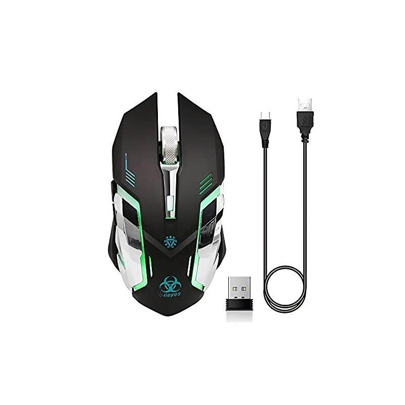 C9s (Updated Version) Wireless Gaming Mouse, Rechargeable Silent Click Mice with Nano Receiver, Changing Breathing Backlit, 3 Adjustable DPI Up to 2400 for Laptop, PC, MacBook (C9s Black)