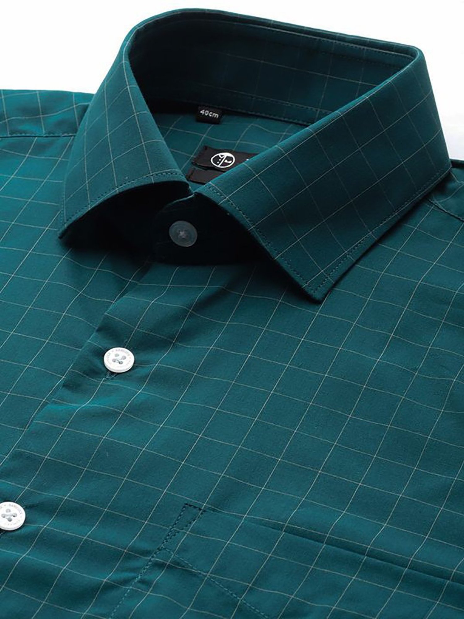 Hancock Green Cotton Slim Fit Checks Shirts