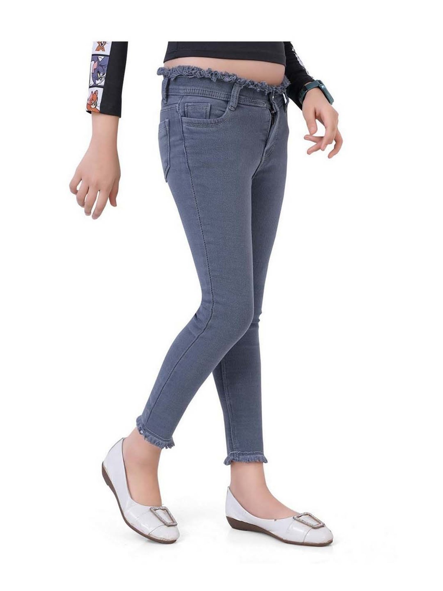 poplins Girls Grey Regular Fit Jeans