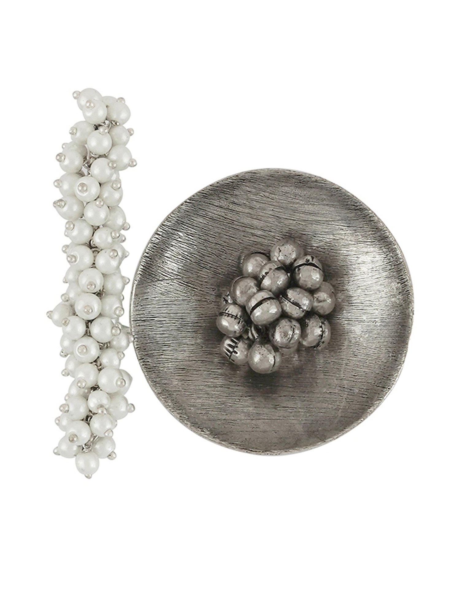 Teejh Ethnic Aklima Pearl and Silver Oxidized Rings for Women