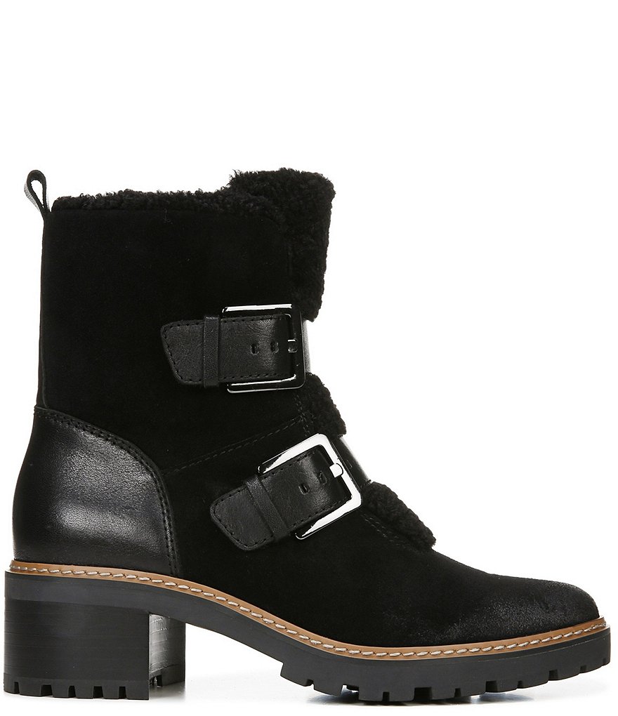 Naturalizer Tristan Suede Faux Fur Block Heel Moto Lug Sole Block Heel Booties