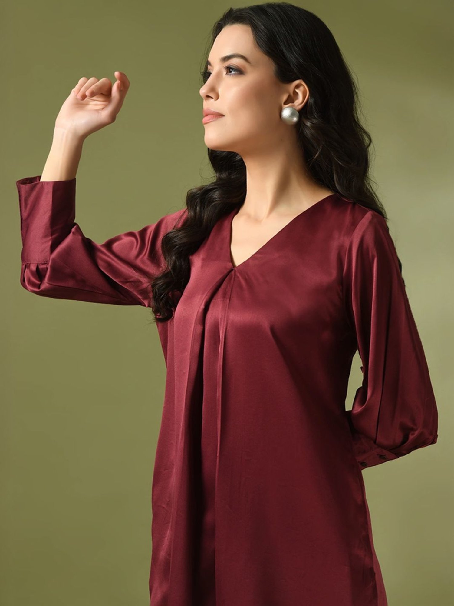 Myshka Maroon Regular Fit Tunic Pant Set