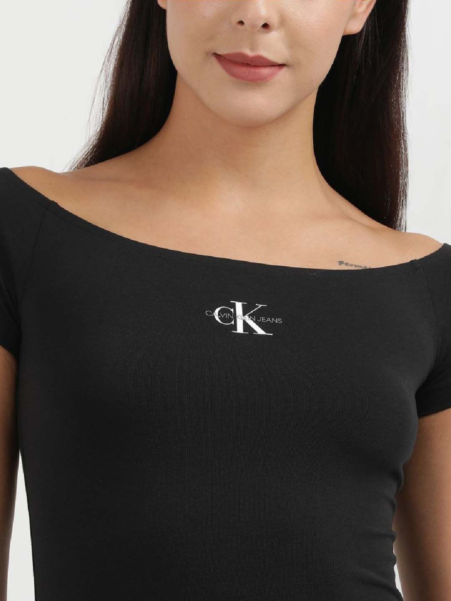 CALVIN KLEIN Black Cotton Logo Print Top