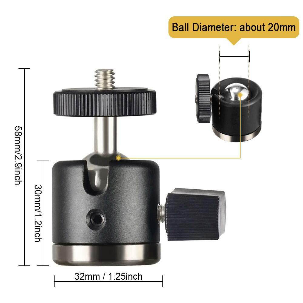 UTEBIT Ball Head Mini with Lock 360 Dgree Hot Shoe Tripod Mount Adapter Bottom Diameter 1.25inch Aluminum Ballhead Max Load 6.6lb Compatible for DSLR Camera/Video Recorder/Vive