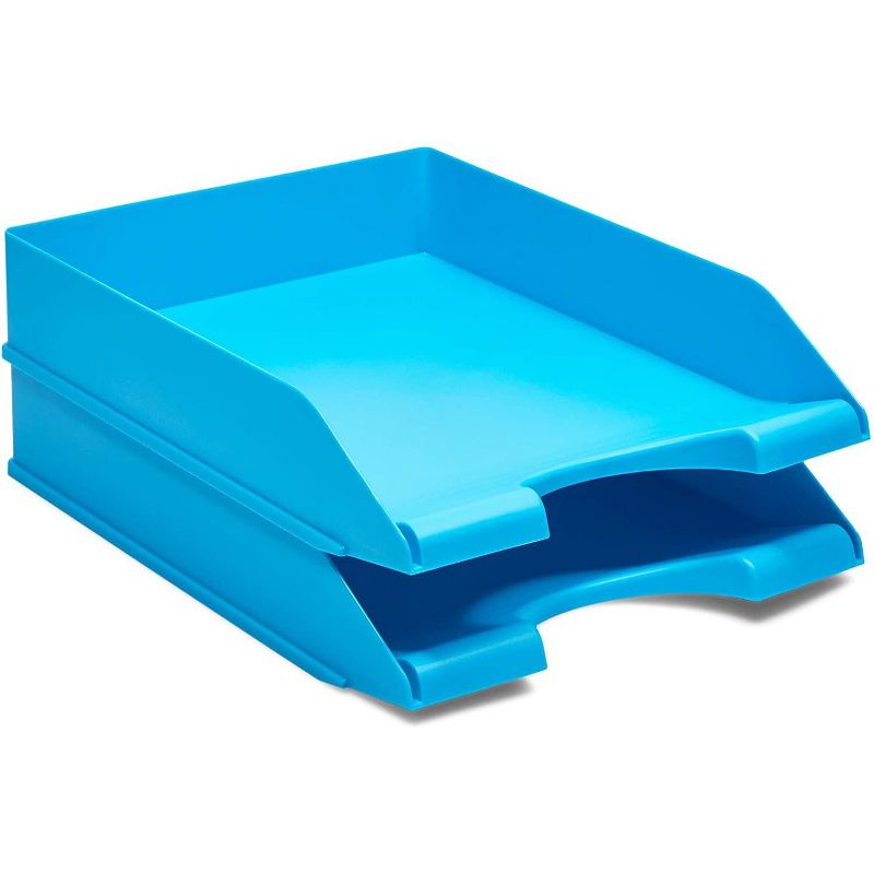 Stockroom Plus 4-Pack Blue Stackable Documents Paper Trays, Office Desk Organizers (10 x 13.5 x 2.5 in)