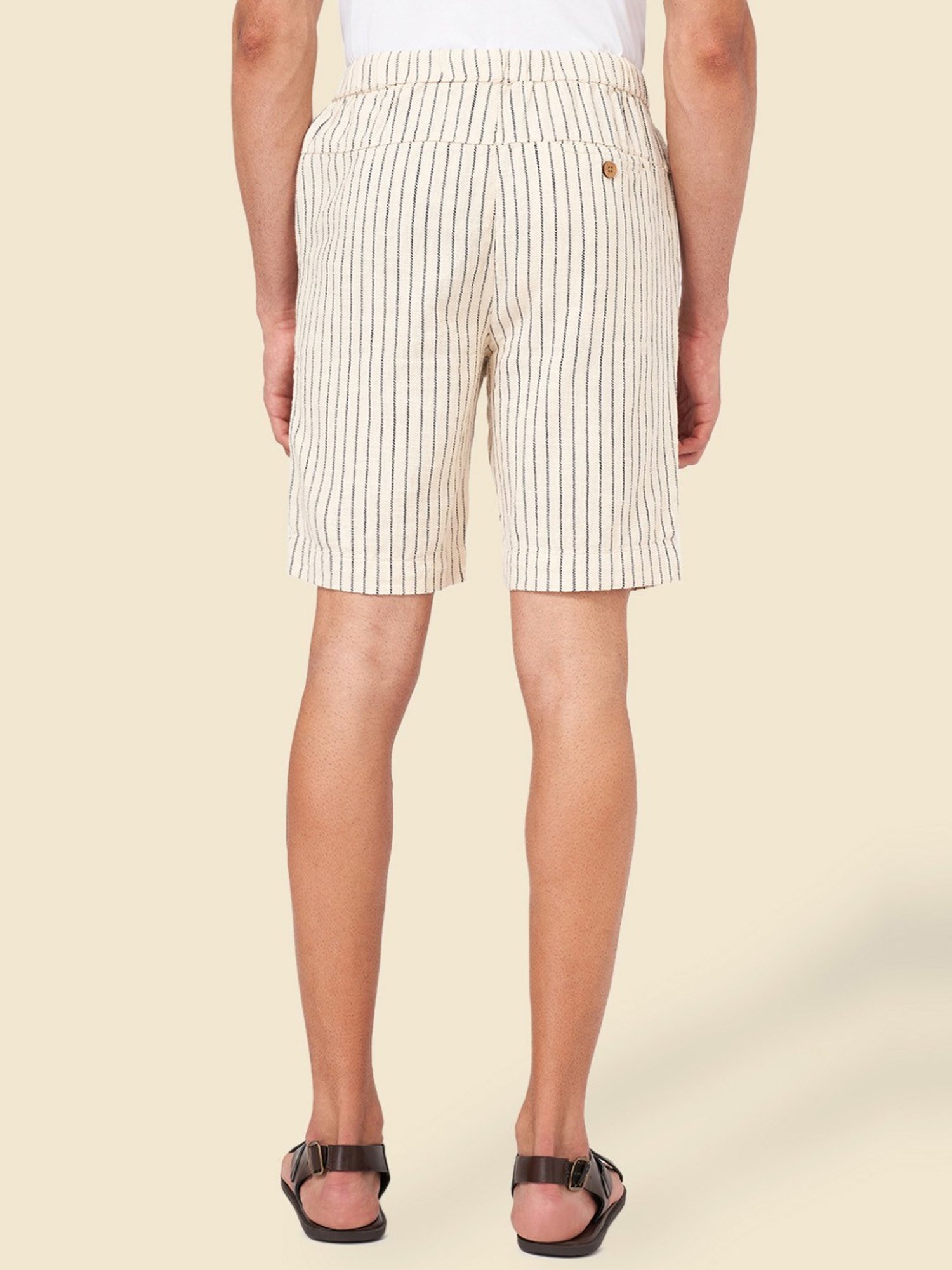 7 Alt by Pantaloons Off White Cotton Slim Fit Striped Shorts