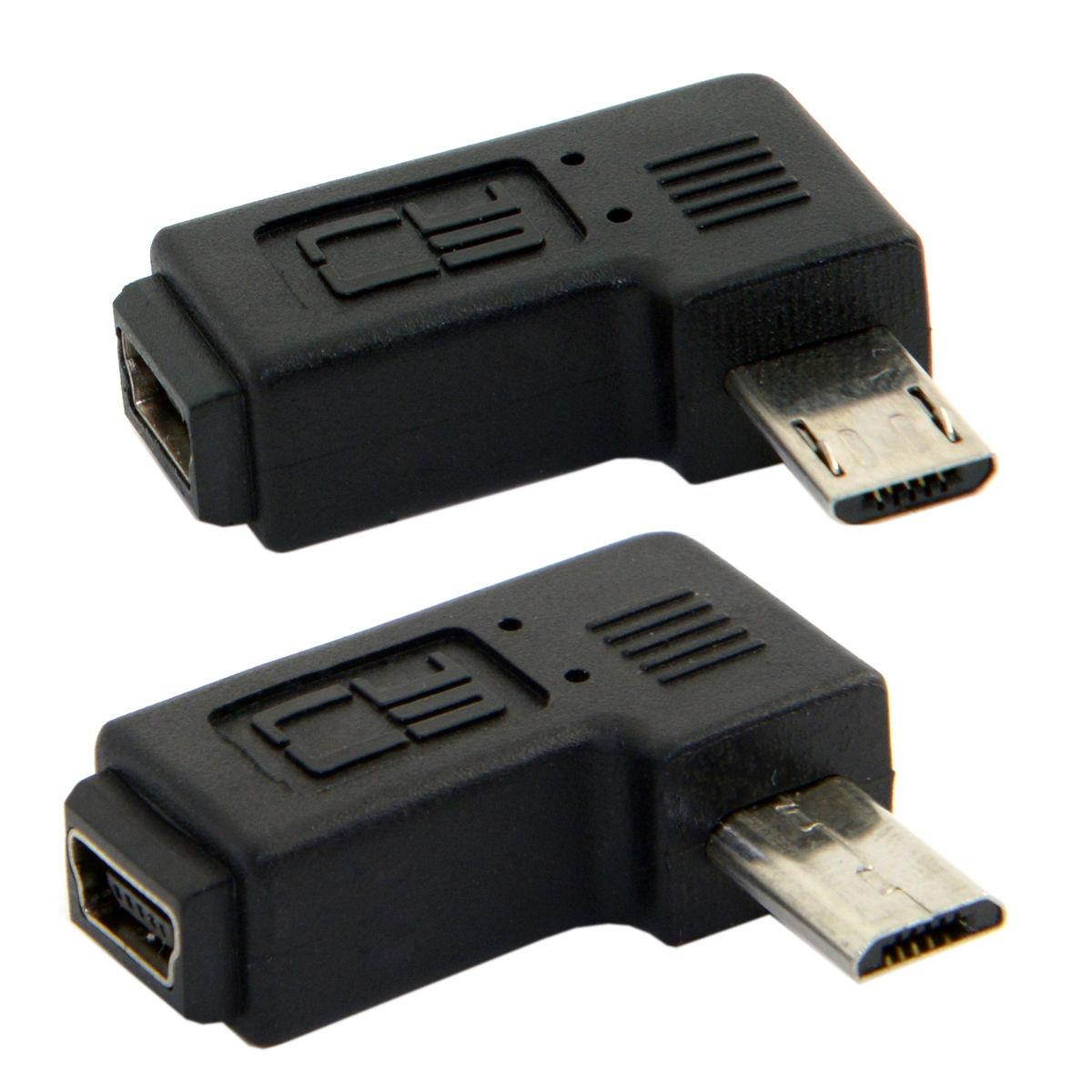 2pcs Left & Right Angled Mini USB 5P Female to Micro USB Male Data Power Adapter