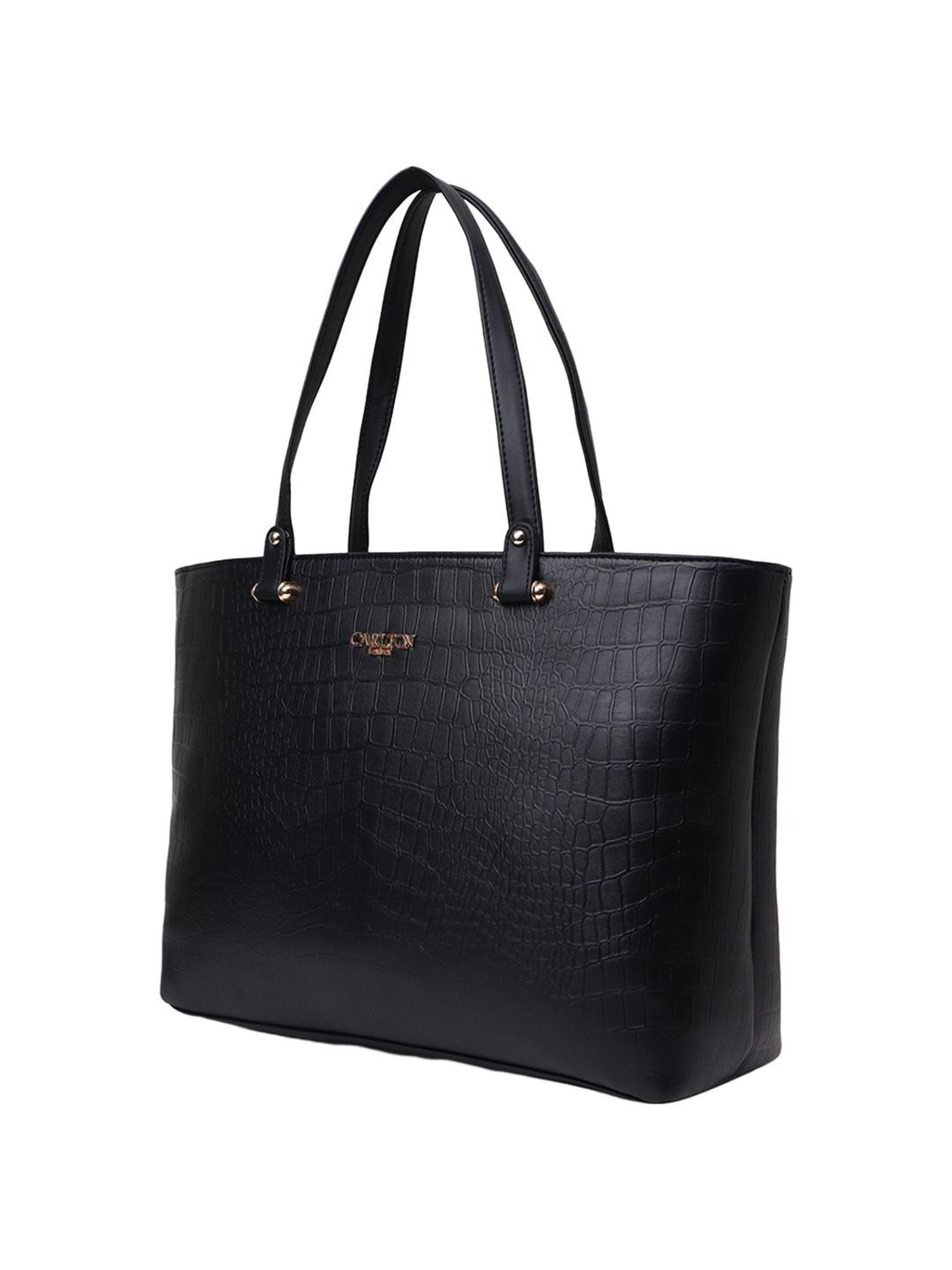 Carlton London Black Textured Medium Tote Handbag