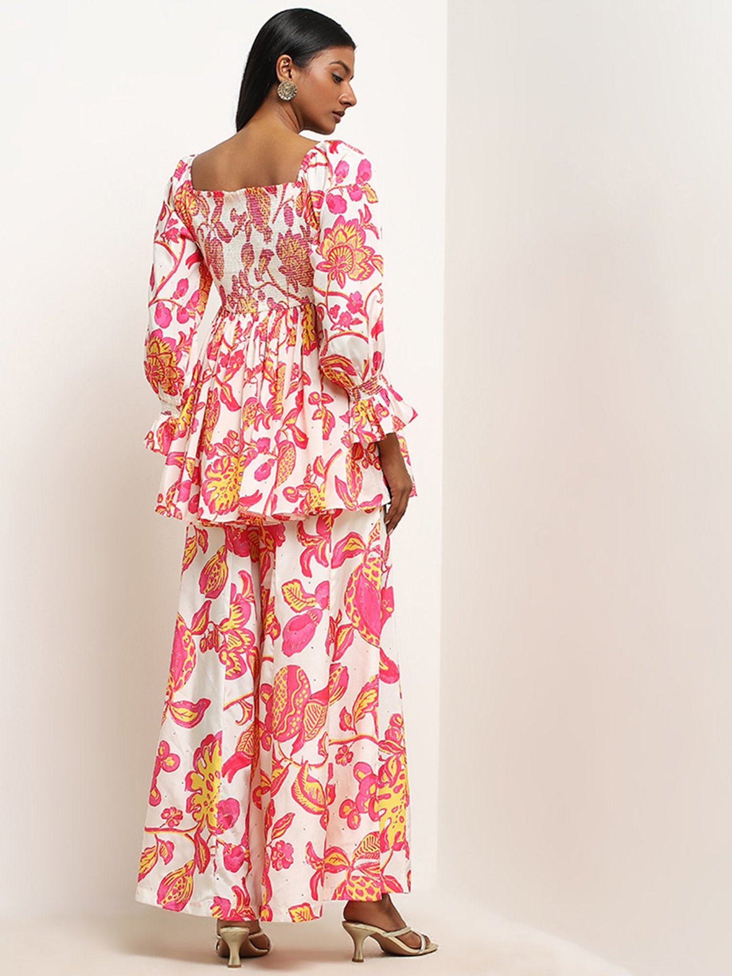 Vark by Westside Pink Floral Design Peplum Top Set