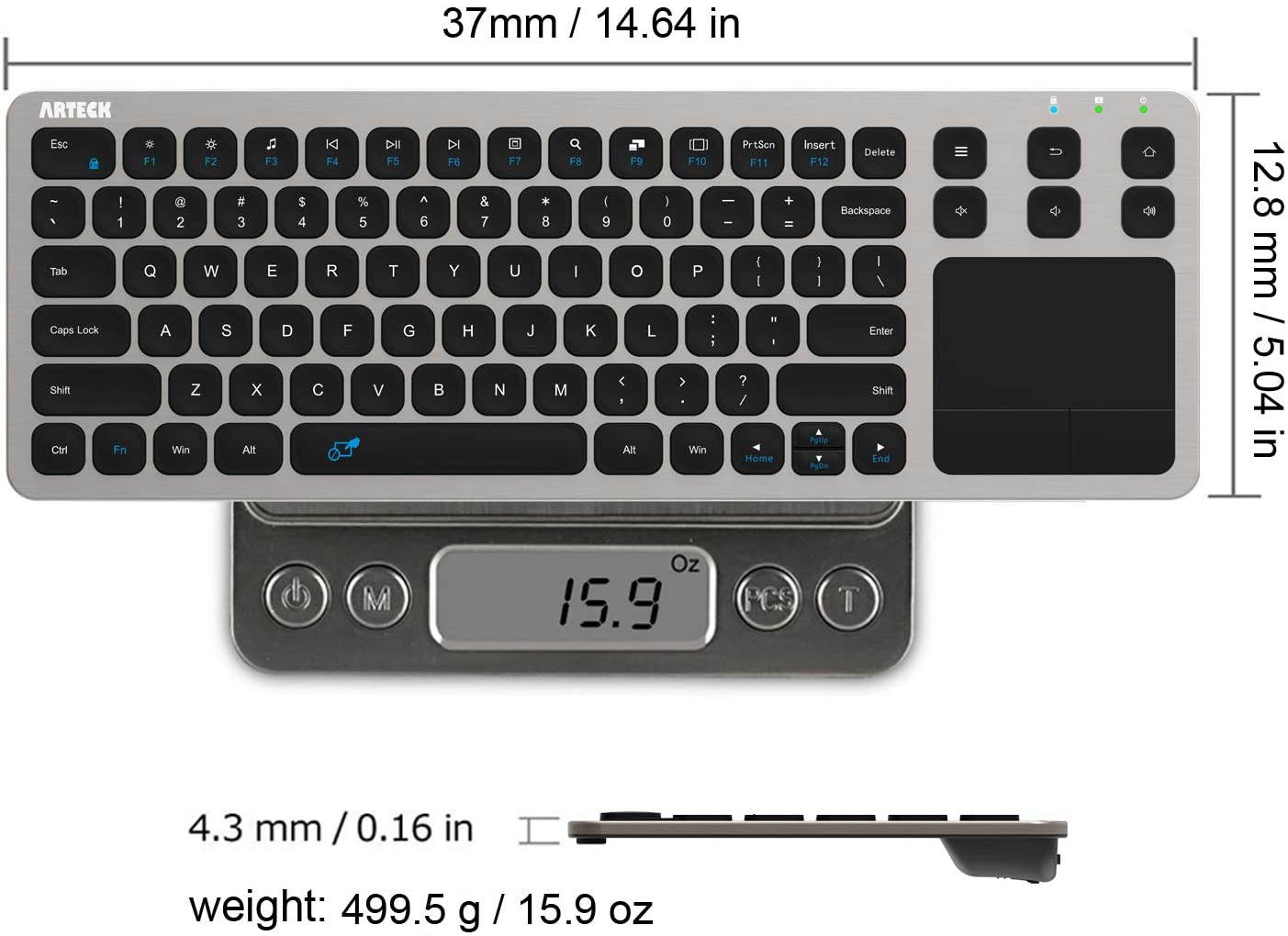 Wireless Keyboard, 2.4G Wireless Touch TV Keyboard with Easy Media Control and Built-In Touchpad Mouse Solid Stainless Ultra Compact Full Size Keyboard for TV-Connected Computer, Smart TV, HTPC