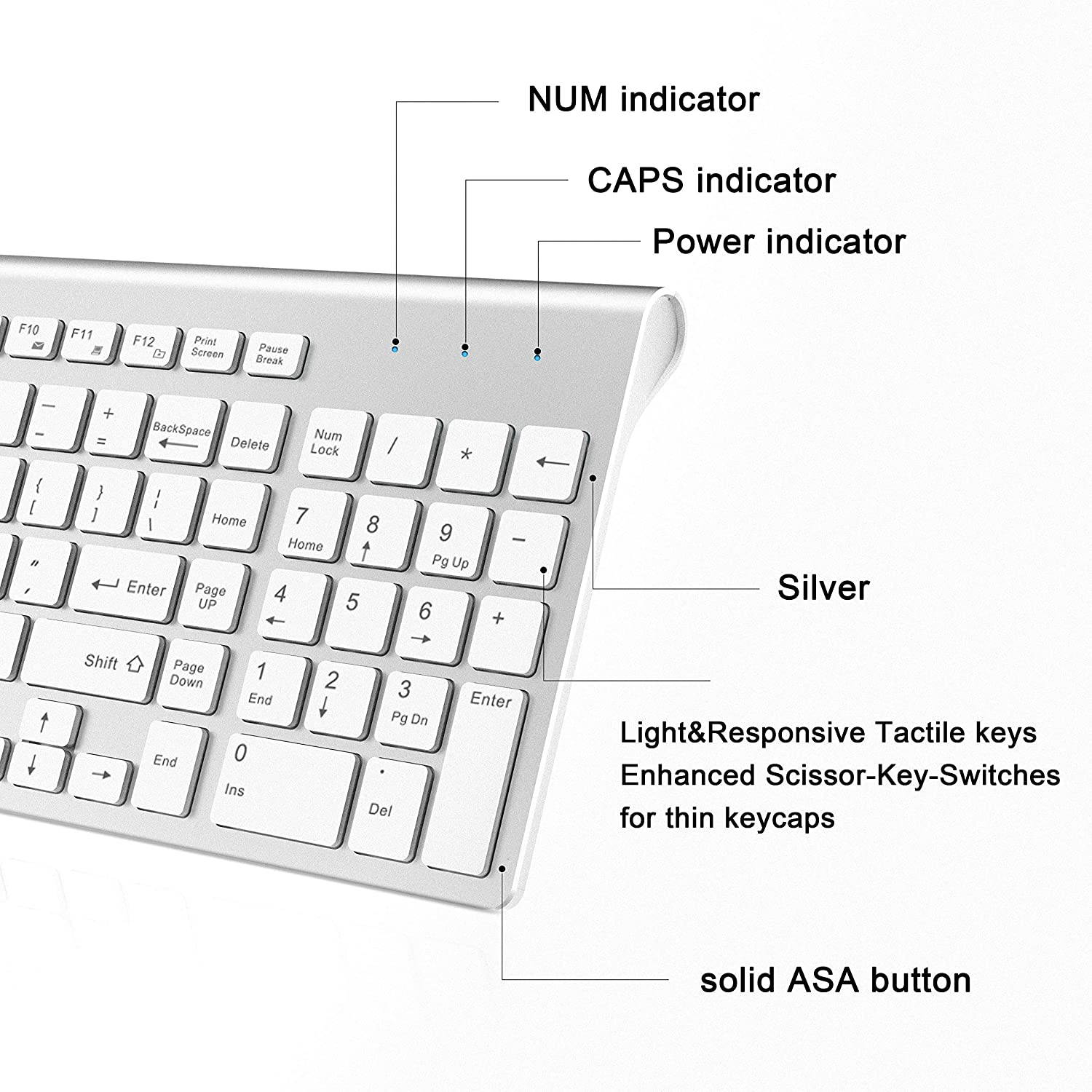 Wireless Keyboard, 2.4G Slim and Compact Wireless Keyboard-White+Silver