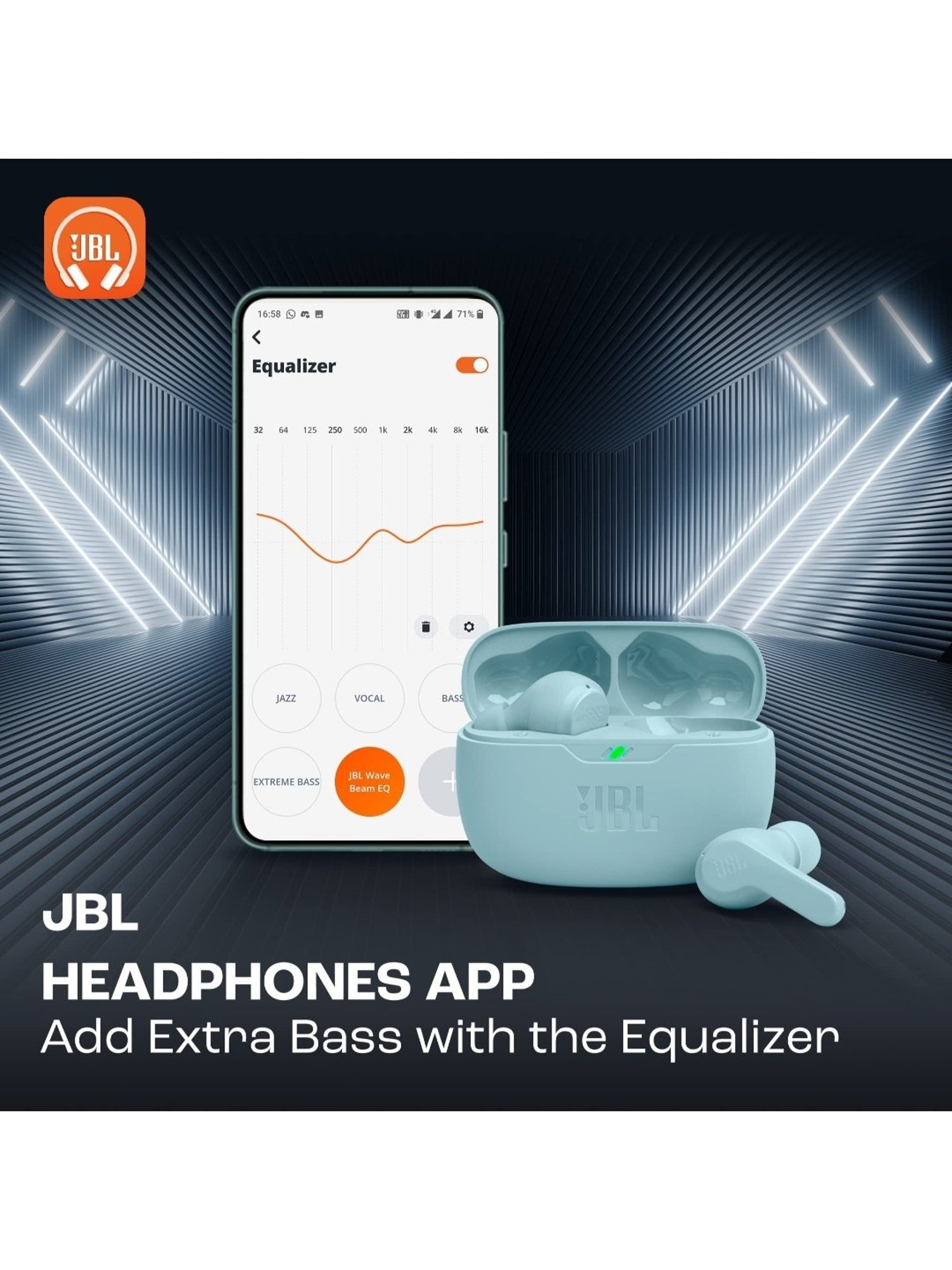 JBL Wave Beam in-Ear  with 32H Battery & Ip54 Water Resistance (Mint Blue, True Wireless)