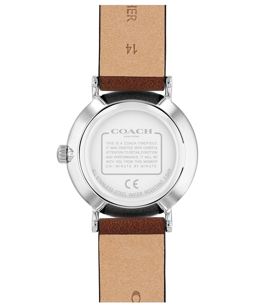 COACH Quartz Analog Perry Saddle Leather Watch