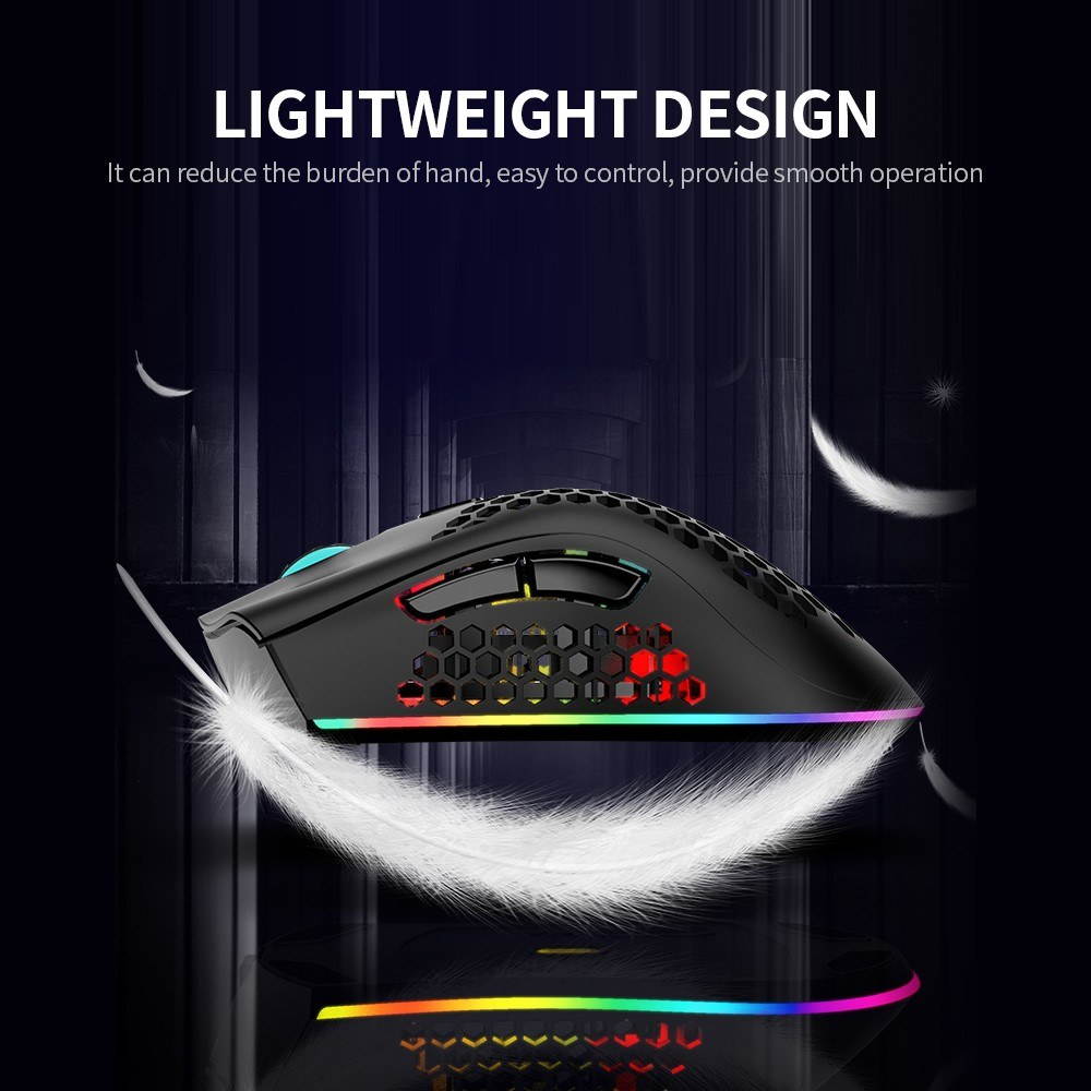 2.4G Wireless Gaming Mouse Rechargeable Mouse with RGB Light Effect 3 Adjustable DPI Hollowed-out Honeycomb Design