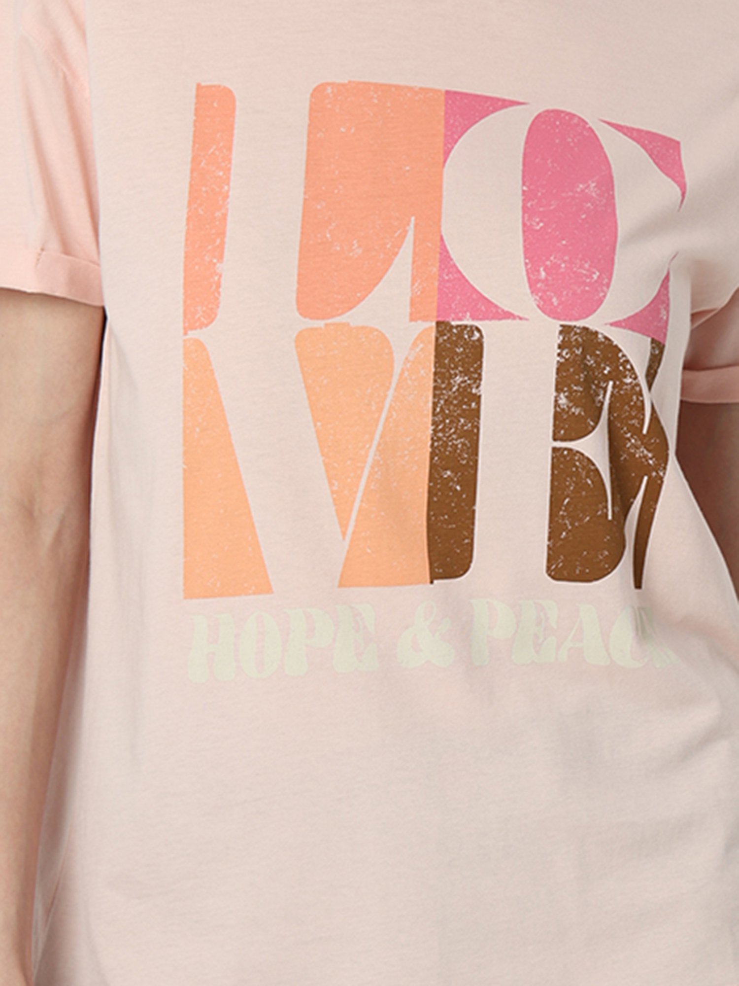 Vero Moda Pink Cotton Graphic Print T-Shirt