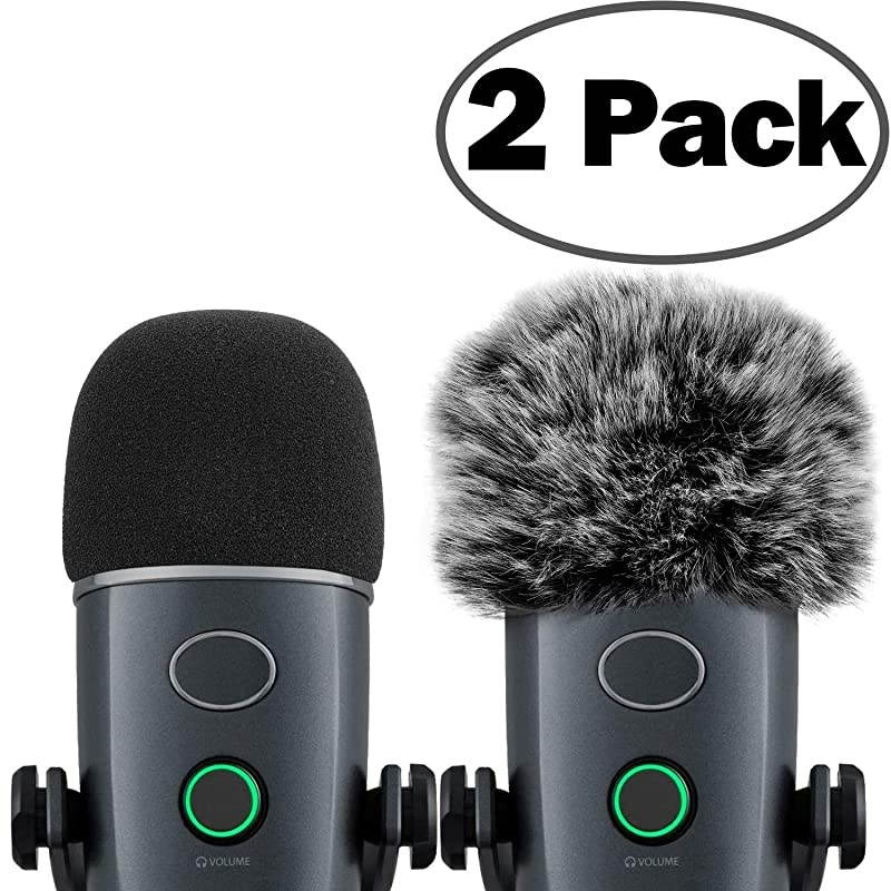 Windscreen for Blue Yeti Nano Foam Cover Furry Windscreen for Yeti Nano  Mic Wind Muff Cover Foam Compatible with Blue Yeti nano Microphone Furry amp Foam Combo 2Pack