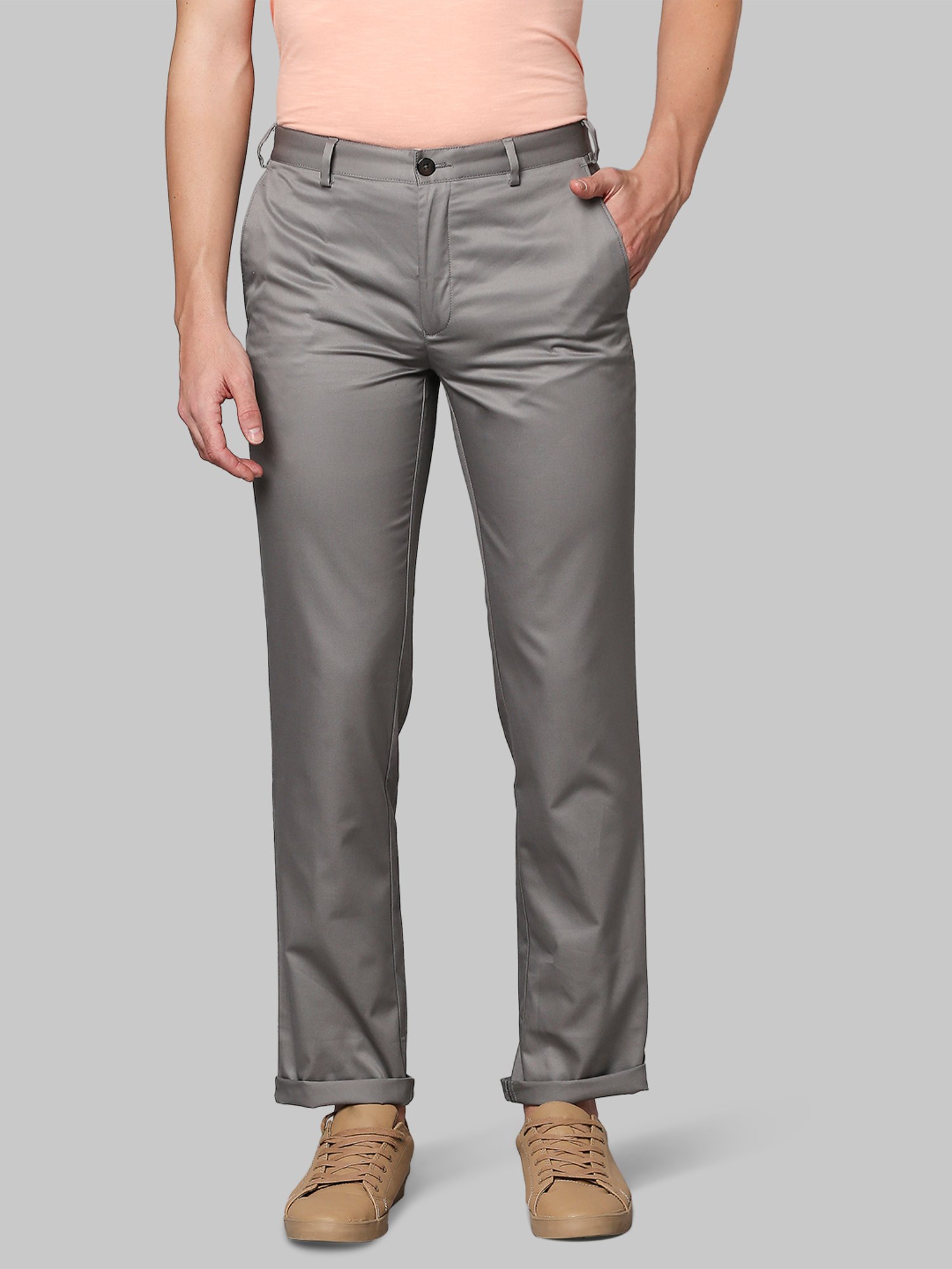 Park Avenue Grey Super Slim Fit Flat Front Trousers