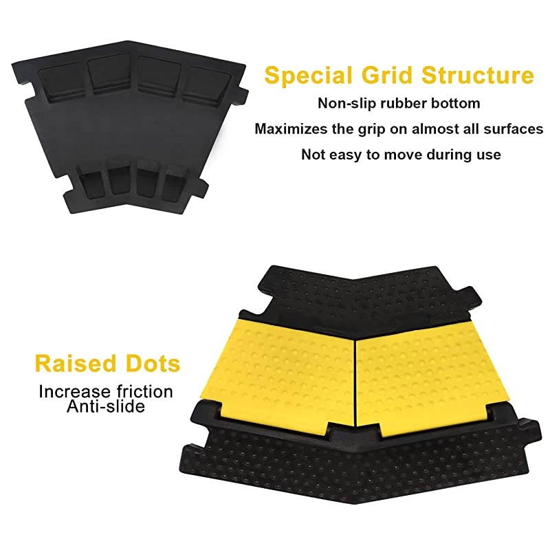 4 Pack 2Channel LeftTurn Rubber Cable Protector Ramp Corners 45 Degree for Cord Hose Track Protective Cover Ramps Driveway Traffic Speed Bumps Wires Concealer for Garage Parking Lot RV SUV
