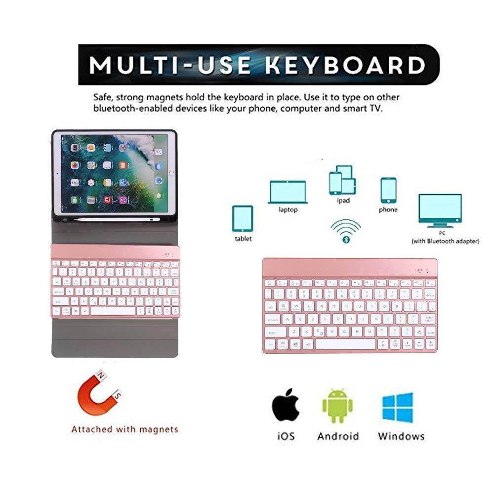 iPad Pro 10.5 Keyboard Case,7 Colors Backlit with Built-in Apple Pencil Holder Slim Folio Shell Protective Stand leather Cover Removable Wireless Bluetooth Keyboard for Apple iPad Pro 10.5 (Rose Gold)