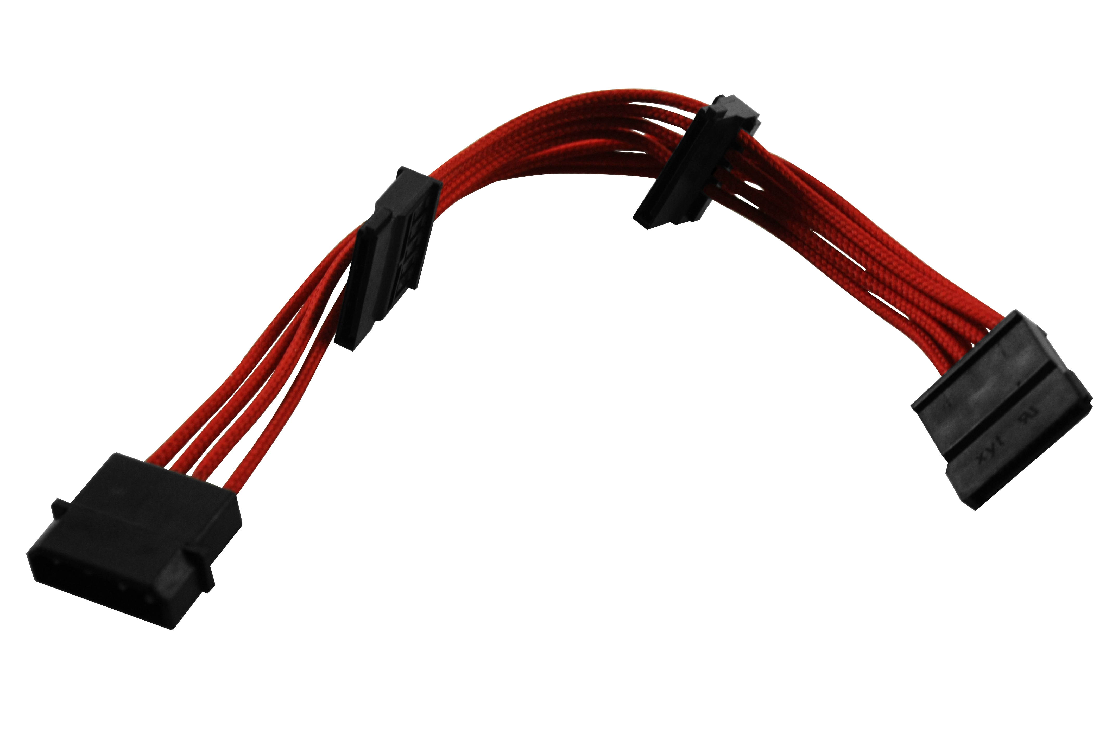 Sleeved 4-pin Molex to 3 x SATA connectors cable 8 inches long by Raidmax