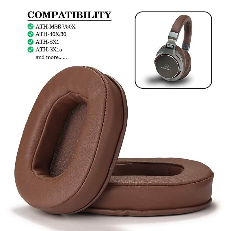 Replacement Ear Pads for ATH M50x  Ear Cushions Kit Memory Foam Earpads Cover Compatible with Audio Technica M40X M30X M20 Sony MDR7506 V6 CD900ST Ultrasone and More Full List Inside Brown