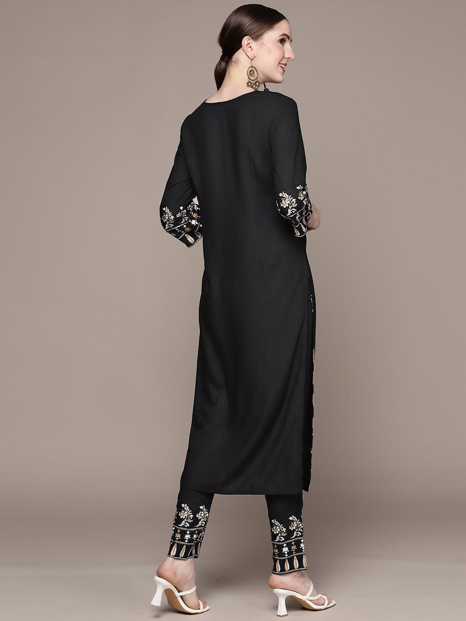 Ziyaa Black Embellished Kurta Pant Set