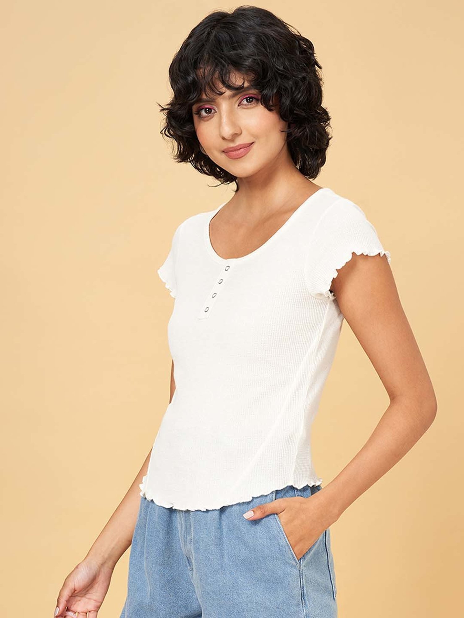 People by Pantaloons Off-White Textured Pattern Top