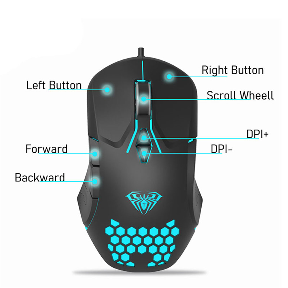 AULA RGB Gaming Mouse with Side Buttons Macro Programming 10000 DPI Adjustable 14 Key Wired USB Backlit Mouse for Desktop Laptop - H510 White