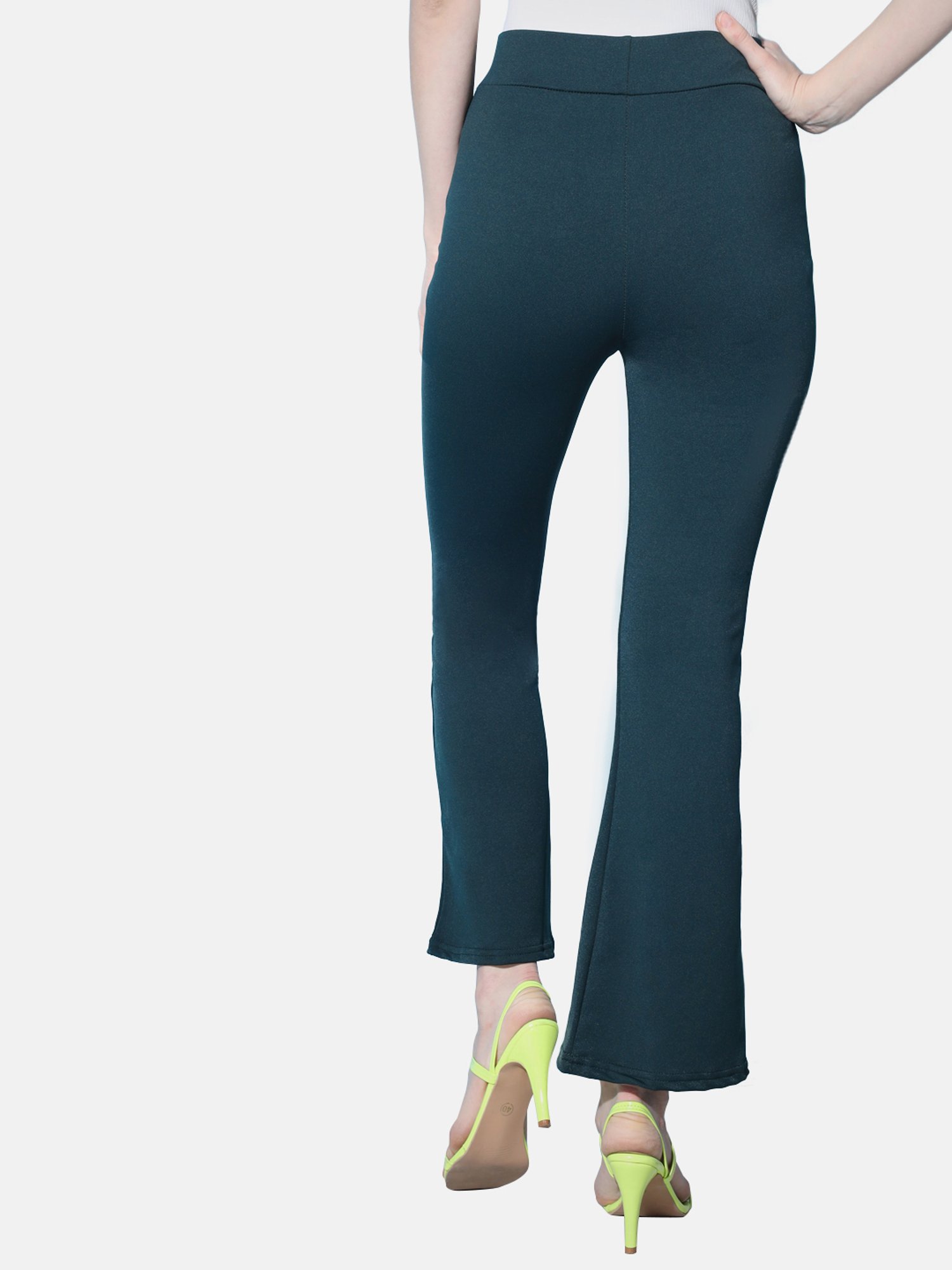BUYNEWTREND Teal Green Mid Rise Trousers