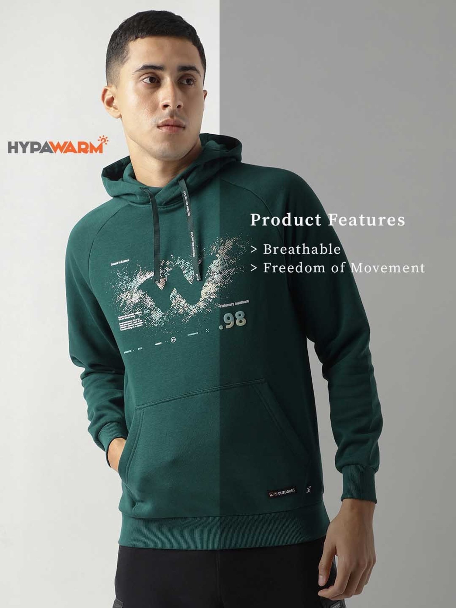 Wildcraft Green Regular Fit Printed Hooded Sweatshirt