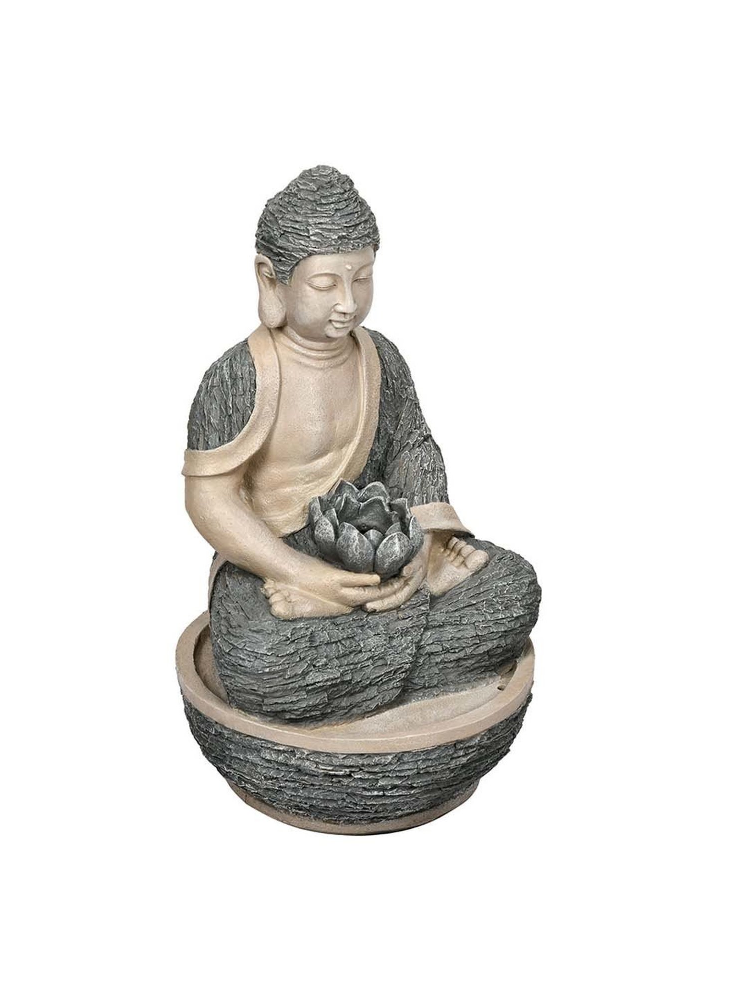 @home Grey Resin Buddha With Floral Bowl Water Fountain