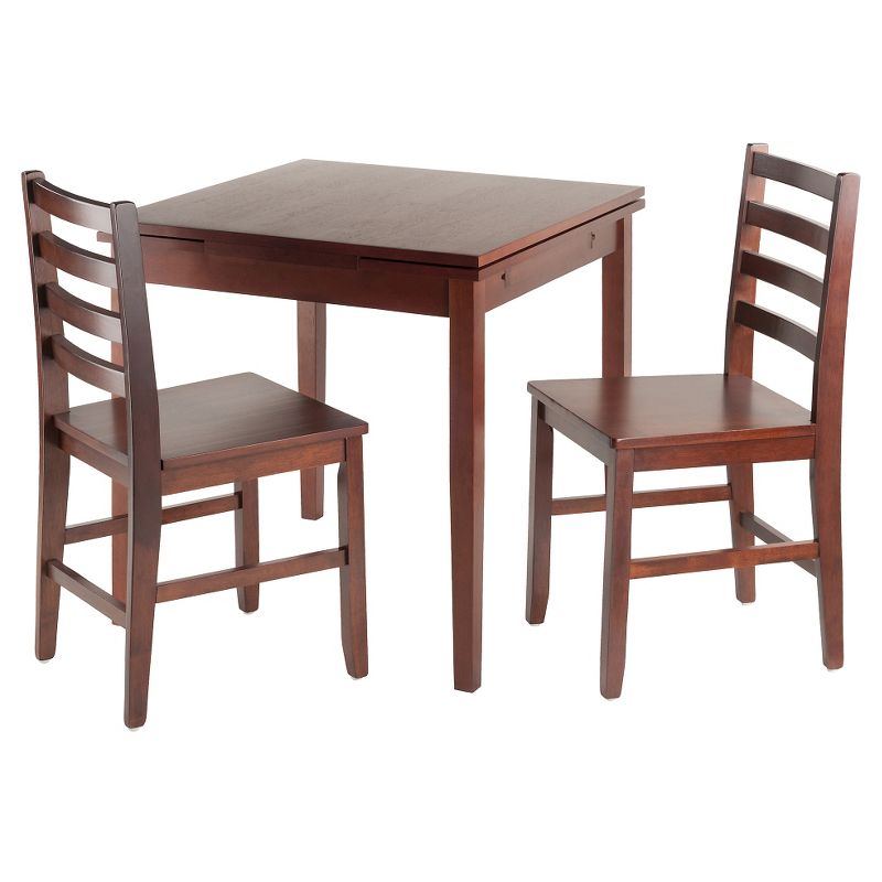 3pc Pulman Extendable Dining Table Sets with Ladder Back Chairs Wood/Walnut - Winsome
