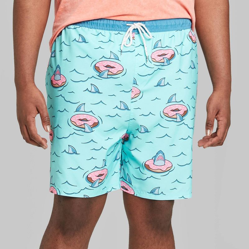 Men's Big & Tall 7" Sharkular Elastic Waist Swim Trunks - Original Use™ Blue 4XB