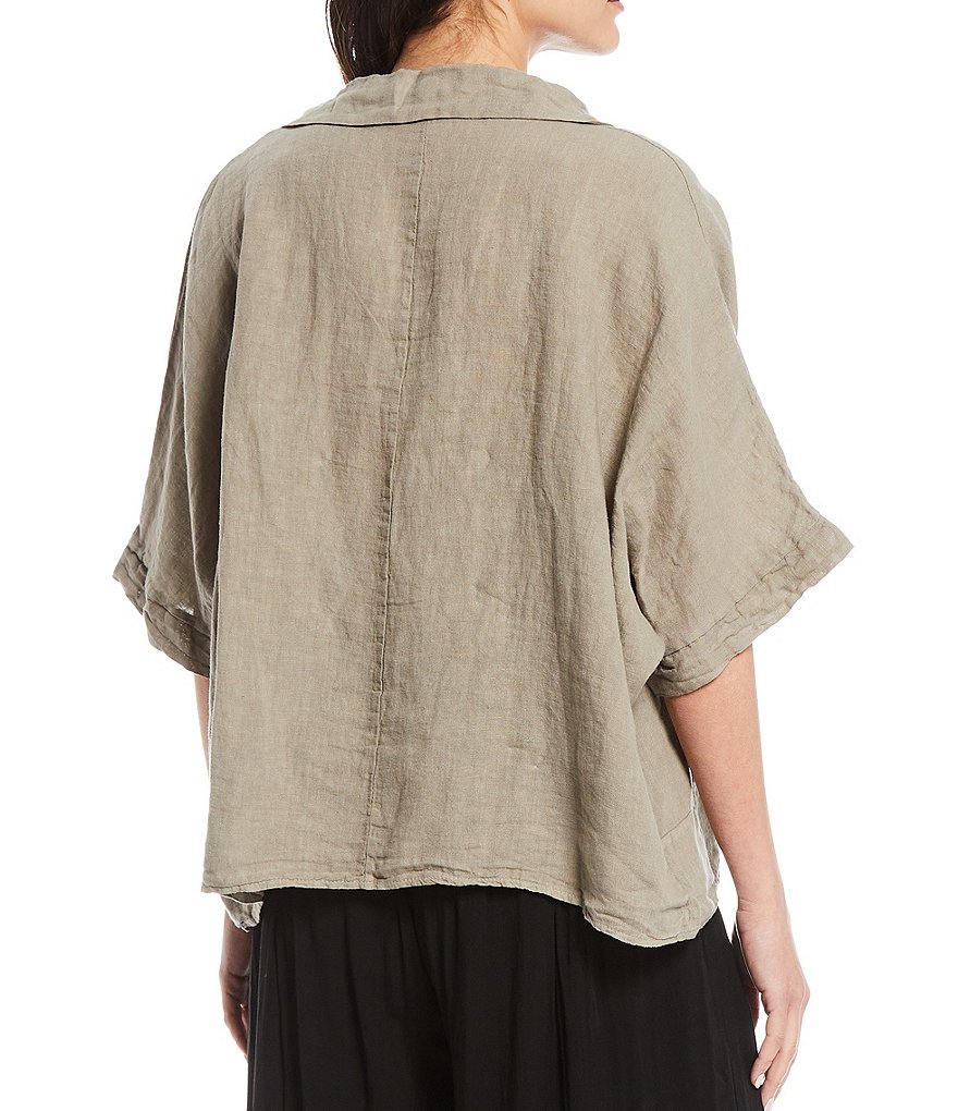 M Made in Italy Shirt Collar Linen Top