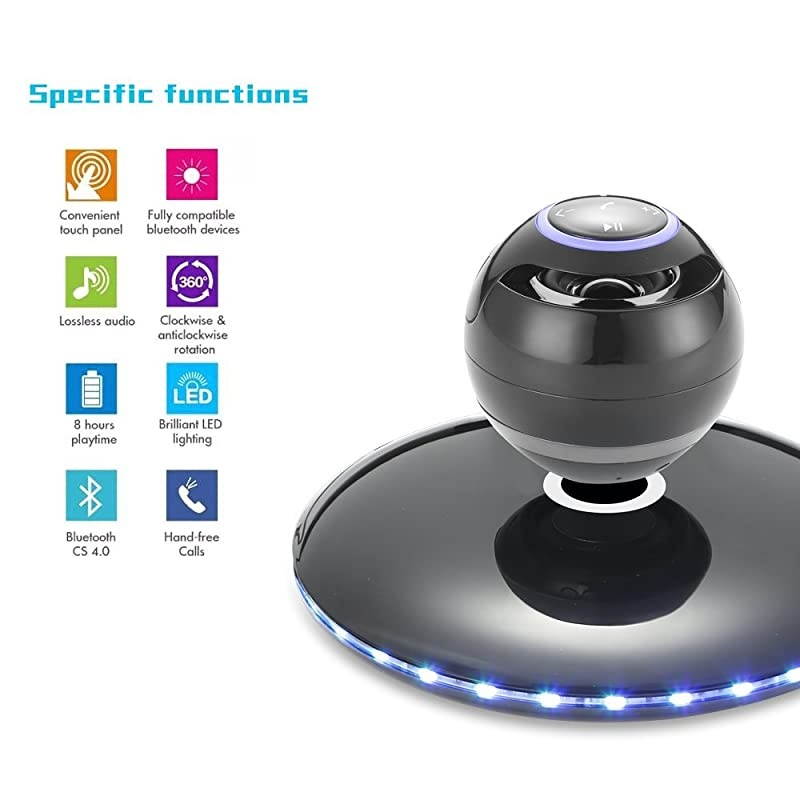 Magnetic Levitating Speaker Bluetooth 40 LED Flash Wireless Floating Speakers with Microphone and Touch Buttons Black