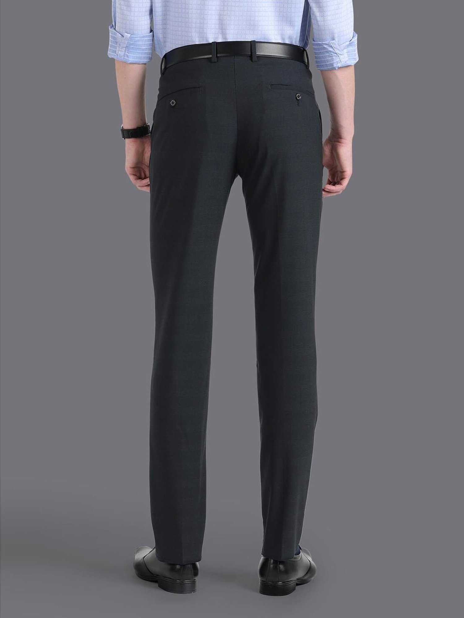 Louis Philippe Dark Grey Slim Fit Self Pattern Trousers