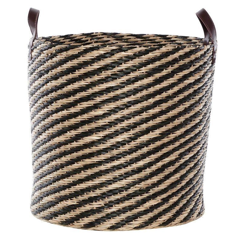3pk Round Seagrass Storage Baskets with Handles Brown
