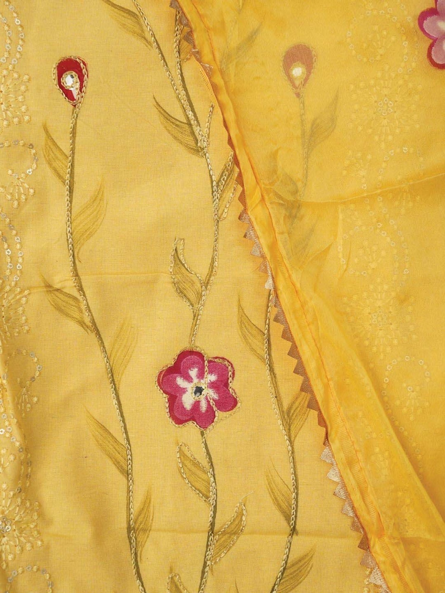 Jaipur Kurti Yellow Embroidered Unstitched Dress Material