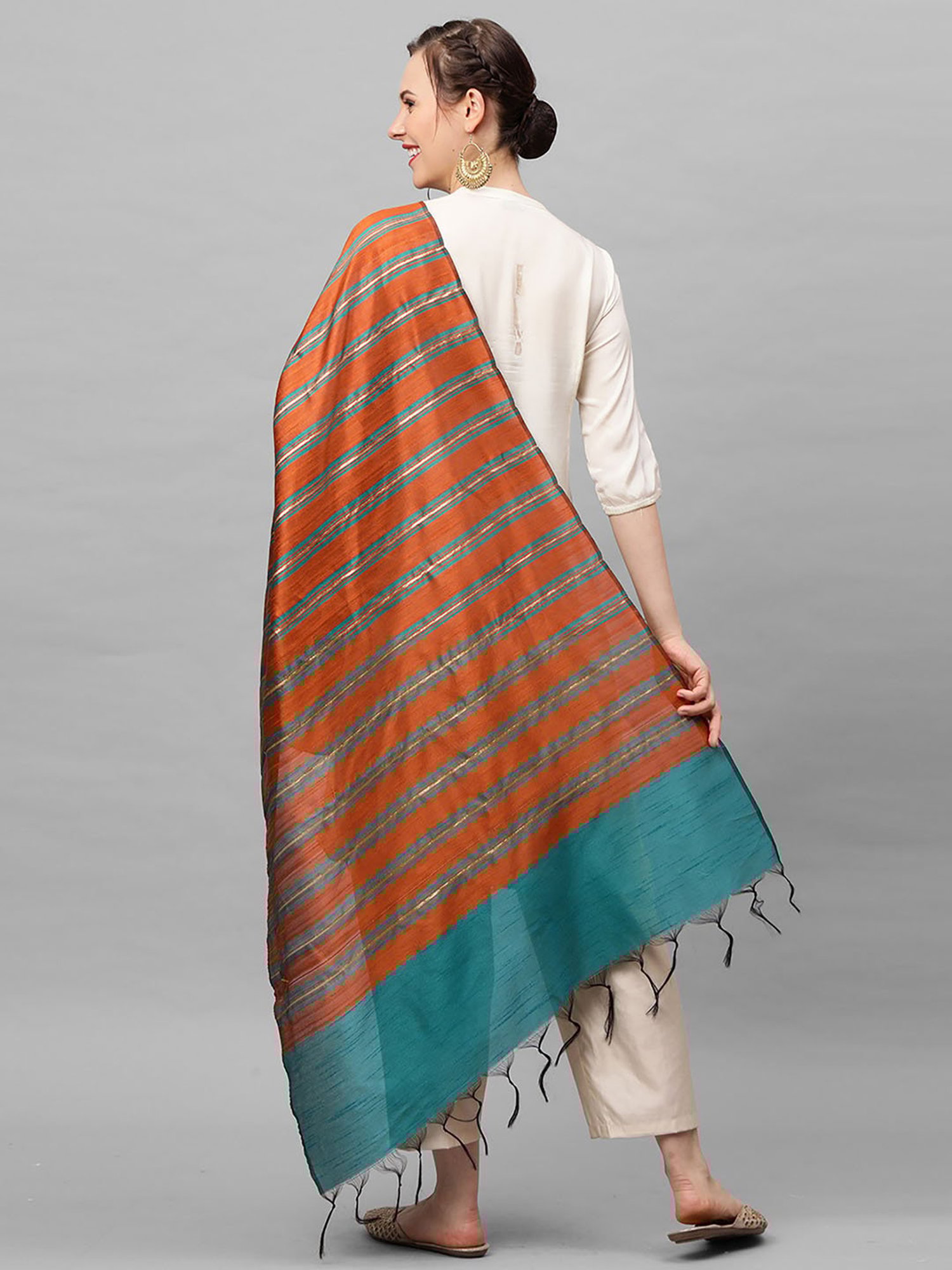 Indo Era Orange & Blue Dupatta