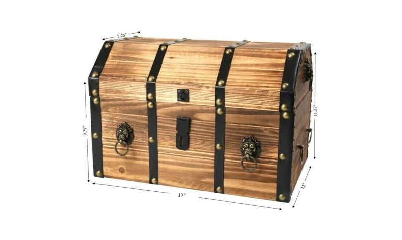 Vintiquewise Large Wooden Pirate Lockable Trunk with Lion Rings
