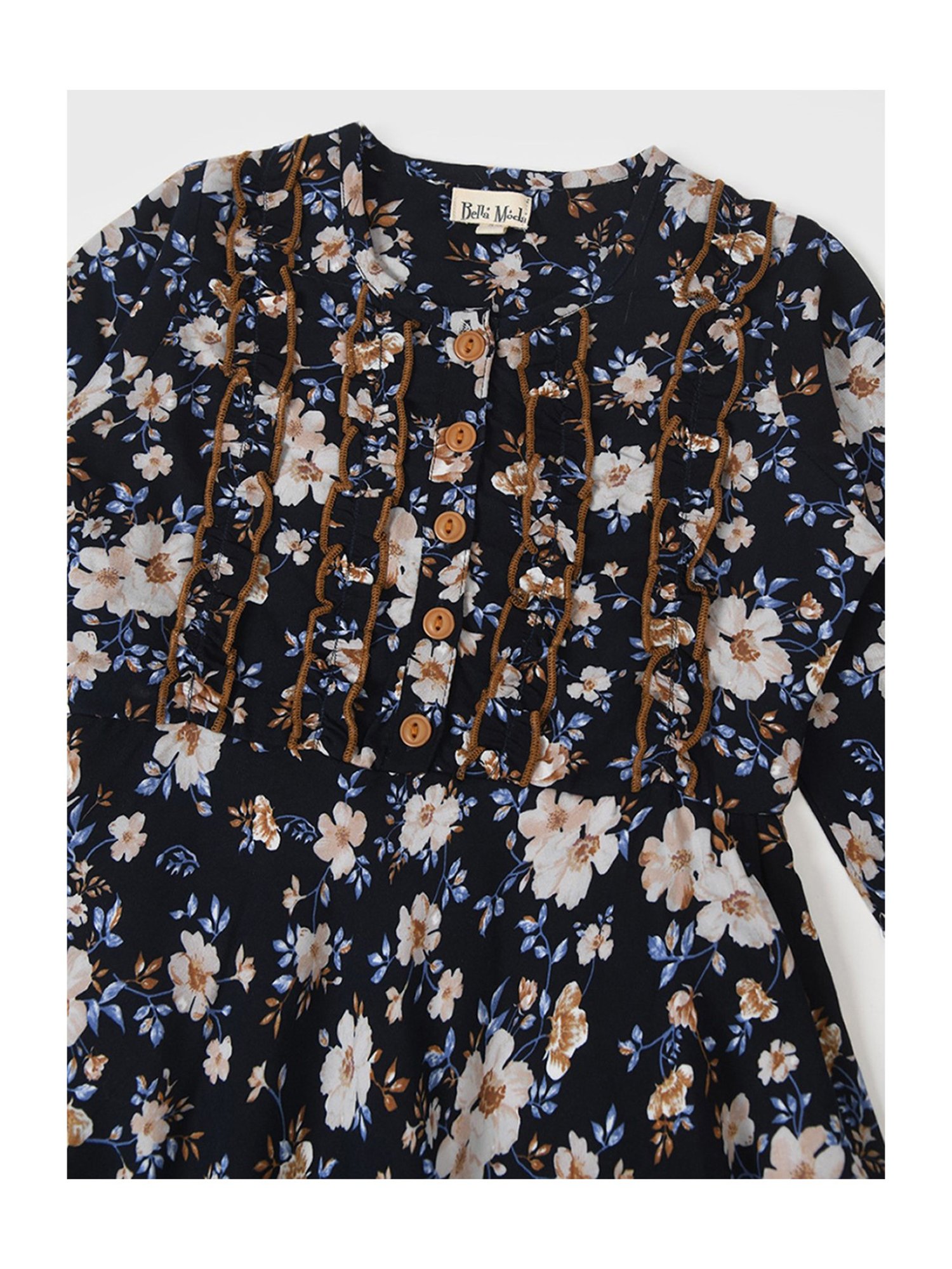 Bella Moda Kids Black Floral Print Full Sleeves Fit & Flare Dress