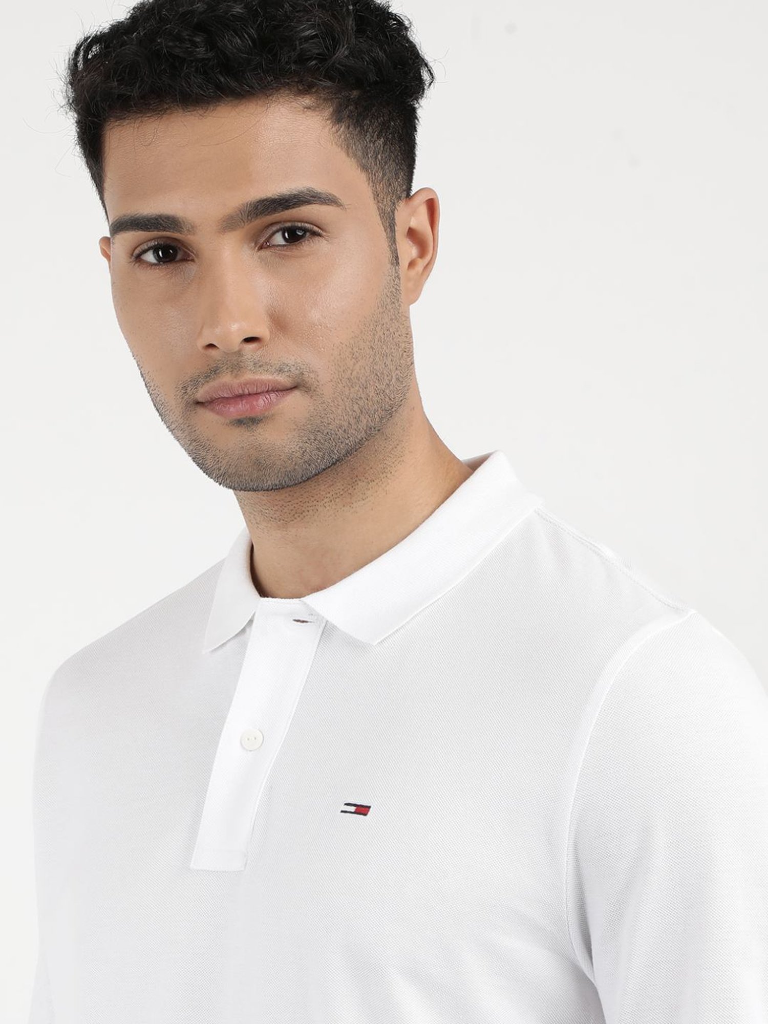 Tommy Hilfiger White Cotton Slim Fit Polo T-Shirt