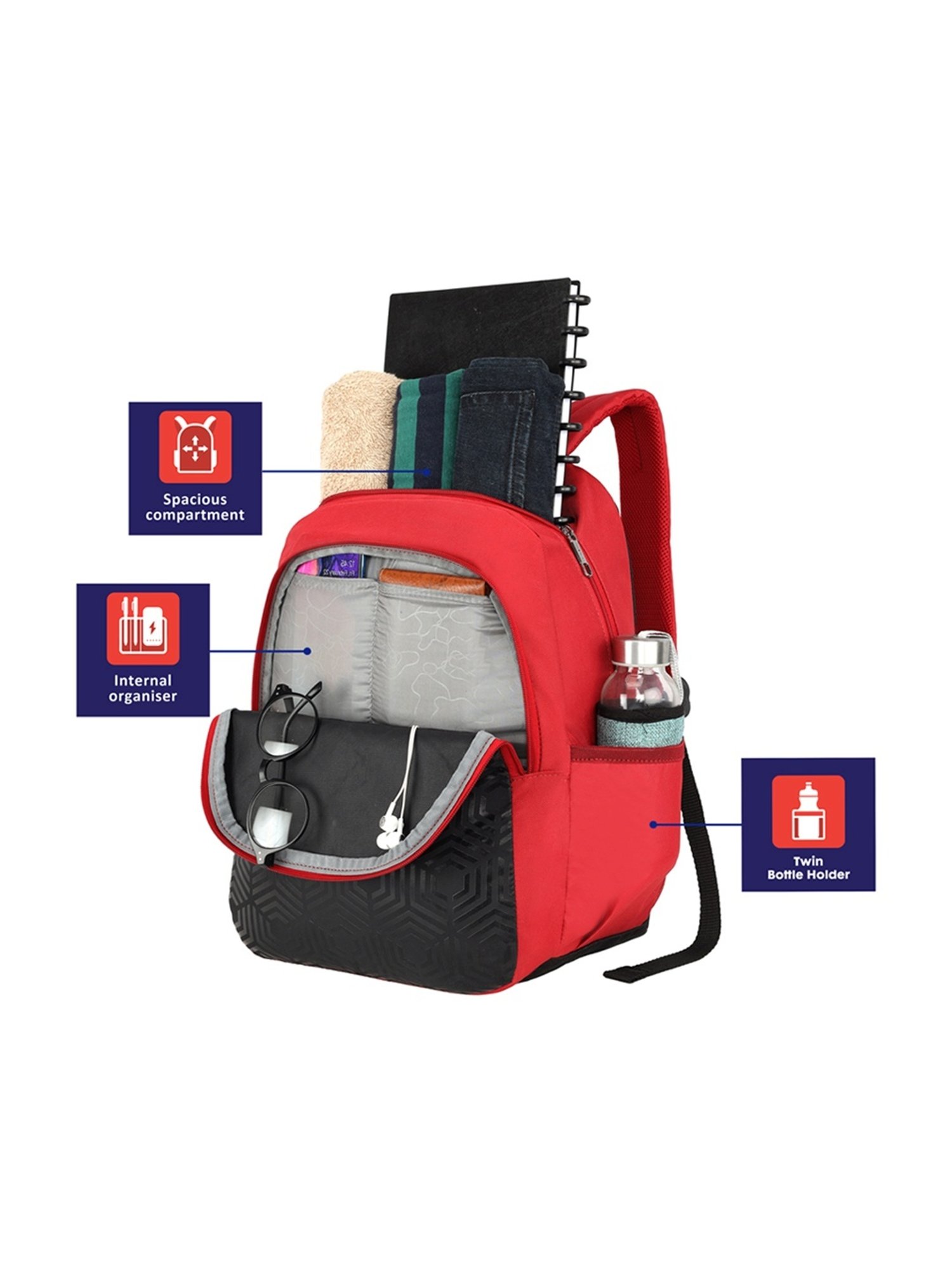 Lavie Sport Hexa Red Polyester Printed Backpack