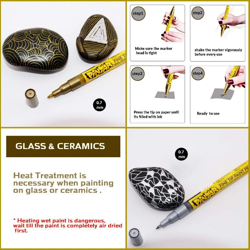 Pintar Art Supply Premium Acrylic Paint Gold and Silver 6-Pack Pens