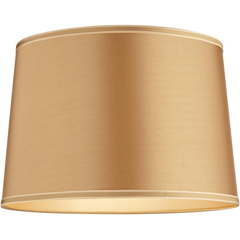 Springcrest Gold Medium Drum Lamp Shade with Gold Trim 14" Top x 16" Bottom x 11" High (Spider) Replacement with Harp and Finial