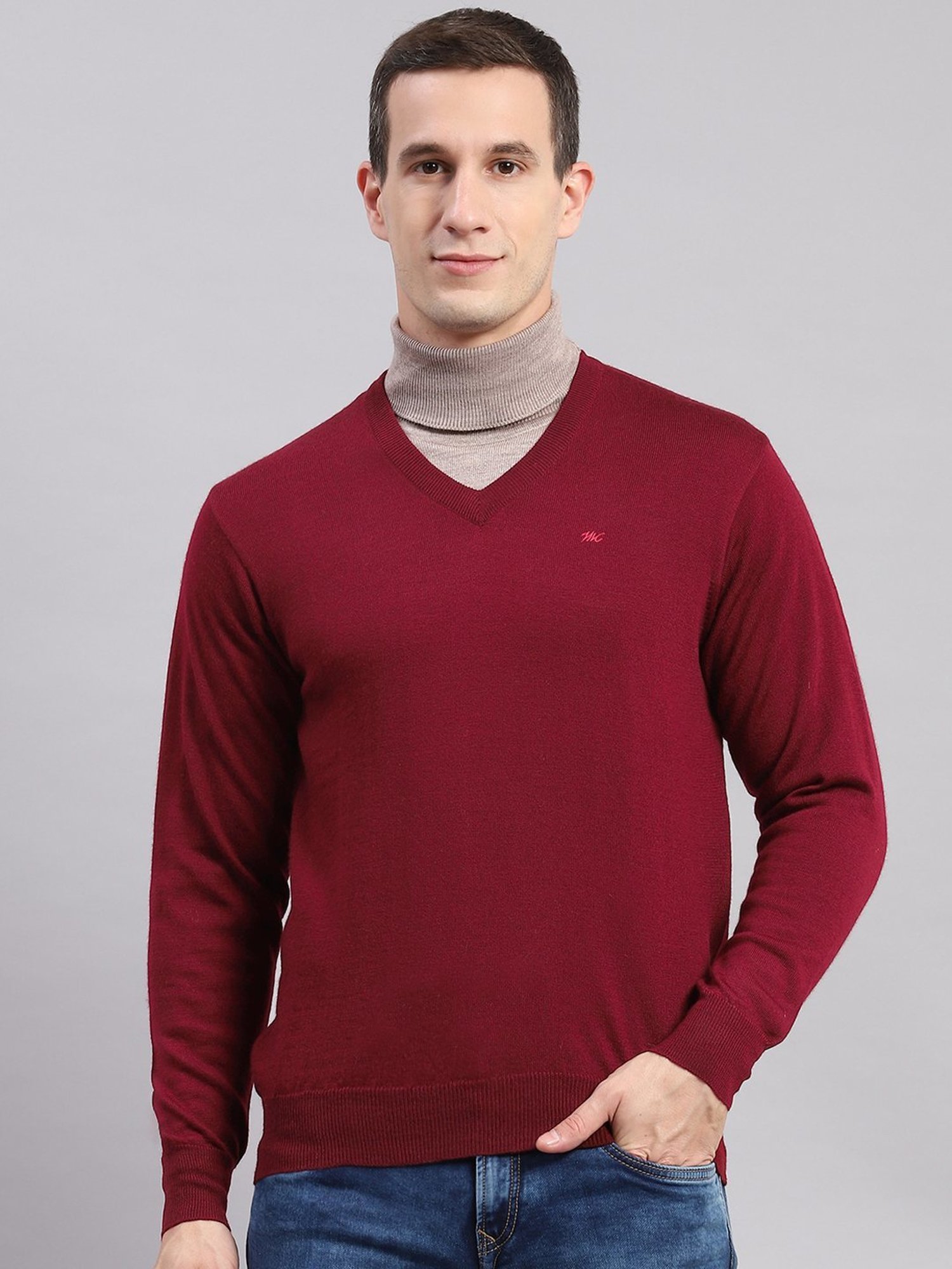 Monte Carlo Dark Maroon Regular Fit Sweater