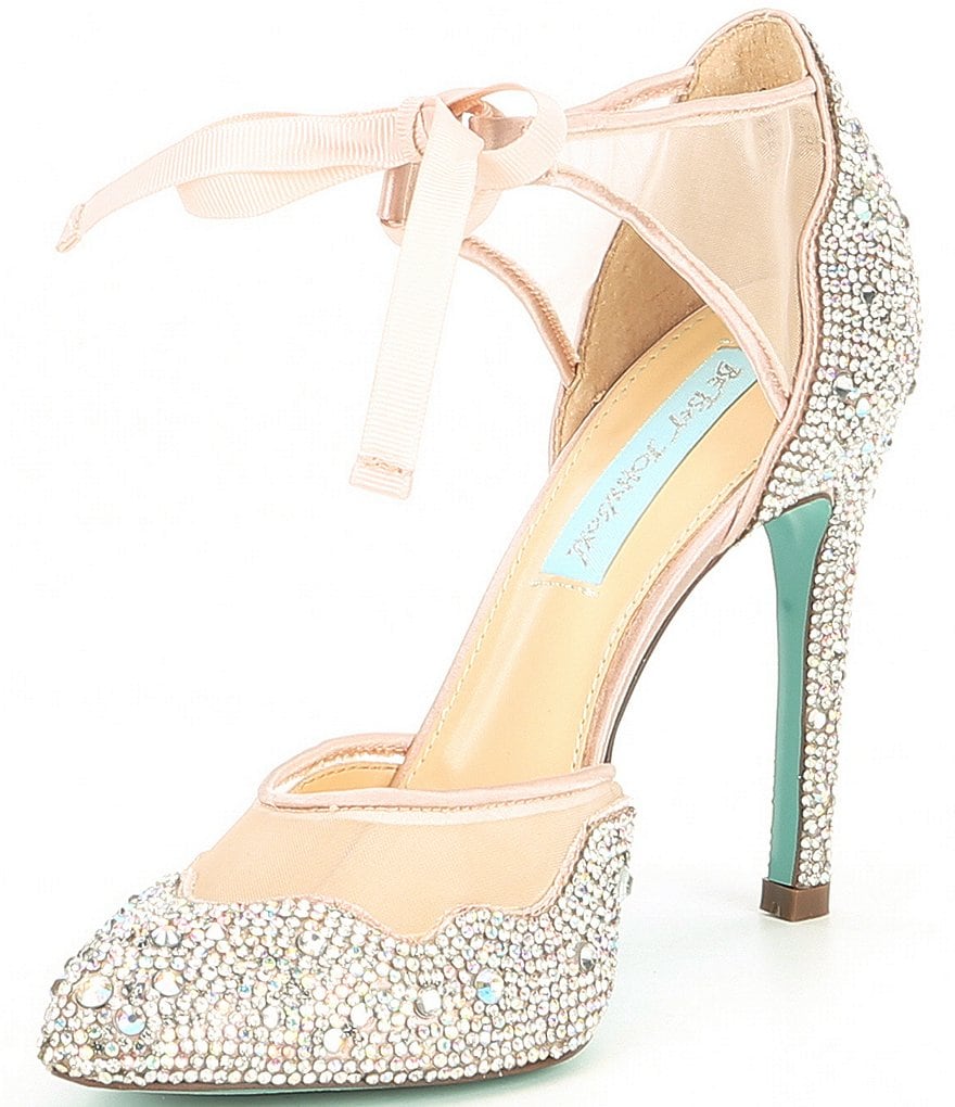 Blue by Betsey Johnson Iris Satin Rhinestone Stiletto Pumps