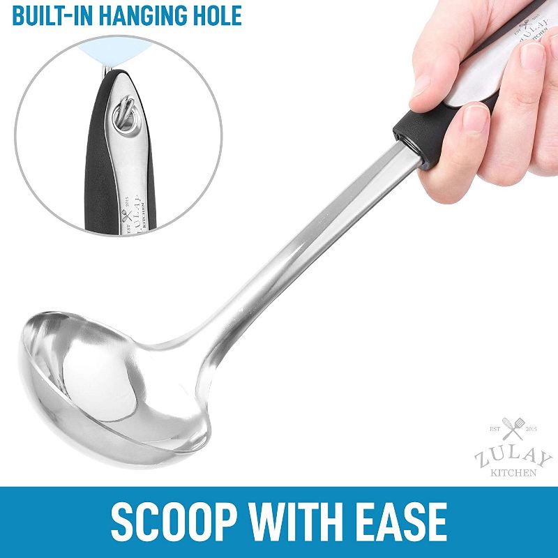 Zulay Kitchen Stainless Steel Soup Ladle For Cooking, Gravy, Sauces, and More